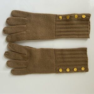 MICHAEL Michael Kors Gloves Knit Tan Camel Neutral Gold Buttons Women’s One Size